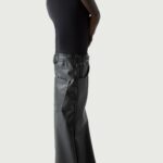 HYBRID FLARED FAUX LEATHER TROUSERS