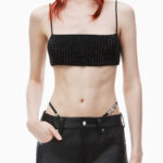 leather mini skort with pre-styled diamante-trim g-string