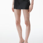 leather mini skort with pre-styled diamante-trim g-string