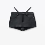 leather mini skort with pre-styled diamante-trim g-string