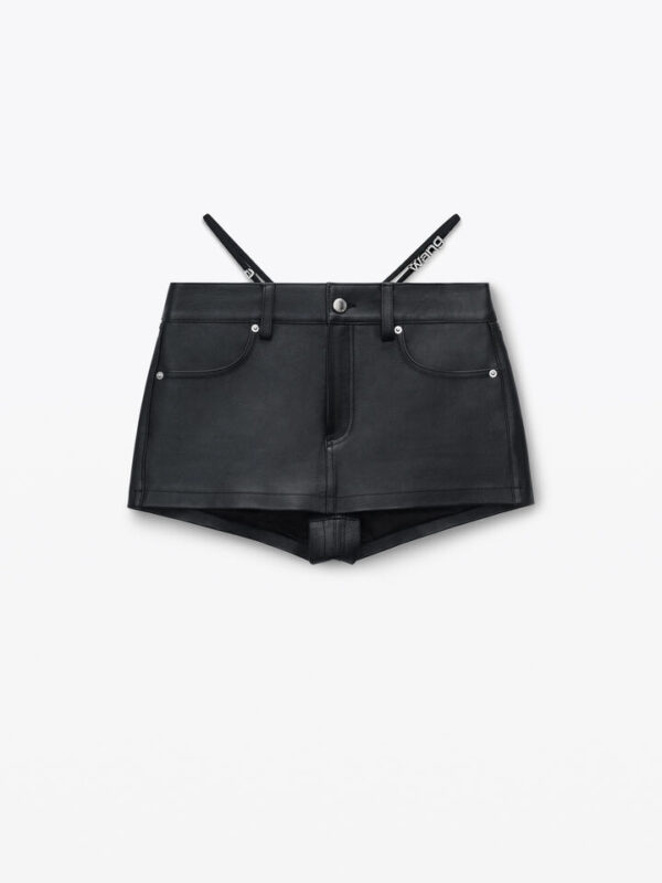 leather mini skort with pre-styled diamante-trim g-string