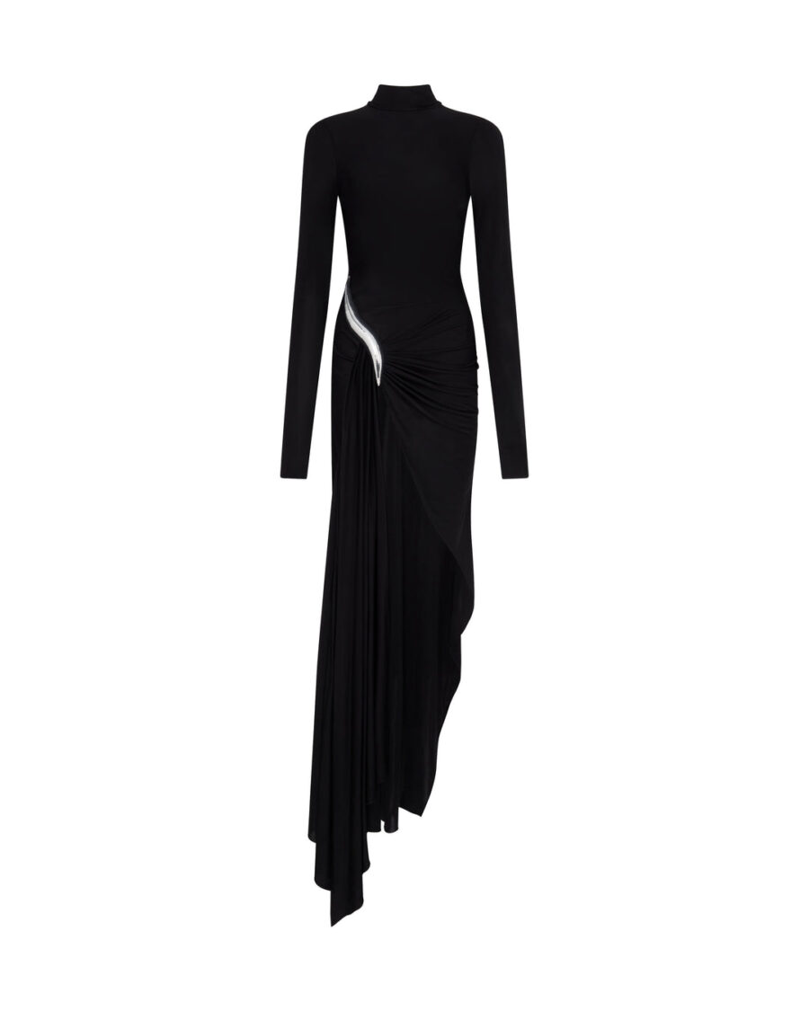 METALLIC CURVE DETAIL JERSEY GOWN