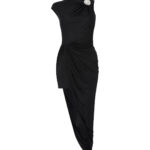 CRYSTAL BALLS AND RUCHED MESH MIDI DRESS