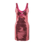 DK LOGO BUCKLE SEQUIN MINI DRESS IN PINK