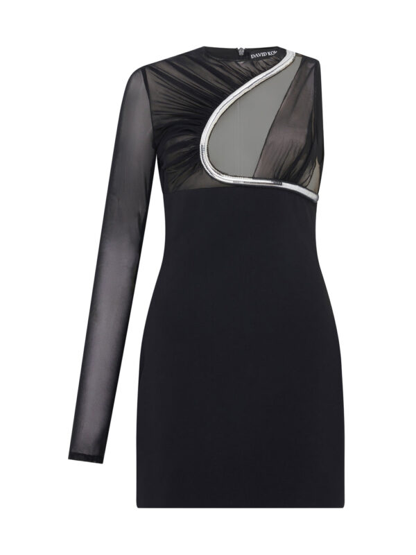 METALLIC TUBE TRIM ASYMMETRIC MINI DRESS