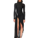 METALLIC CURVE DETAIL JERSEY GOWN