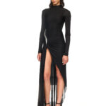 METALLIC CURVE DETAIL JERSEY GOWN