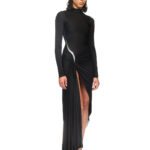 METALLIC CURVE DETAIL JERSEY GOWN
