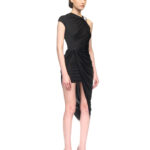 CRYSTAL BALLS AND RUCHED MESH MIDI DRESS