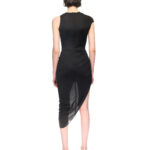 CRYSTAL BALLS AND RUCHED MESH MIDI DRESS