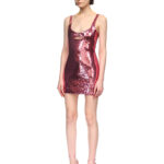 DK LOGO BUCKLE SEQUIN MINI DRESS IN PINK