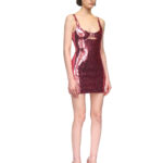 DK LOGO BUCKLE SEQUIN MINI DRESS IN PINK