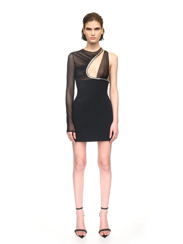 METALLIC TUBE TRIM ASYMMETRIC MINI DRESS