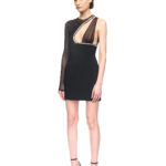 METALLIC TUBE TRIM ASYMMETRIC MINI DRESS