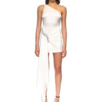 CRYSTAL EMBROIDERED ASYMMETRIC DRAPE DRESS
