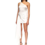 CRYSTAL EMBROIDERED ASYMMETRIC DRAPE DRESS