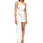 CRYSTAL EMBROIDERED ASYMMETRIC DRAPE DRESS