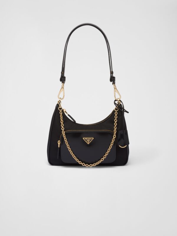 RE-NYLON AND BRUSHED LEATHER MINI BAG