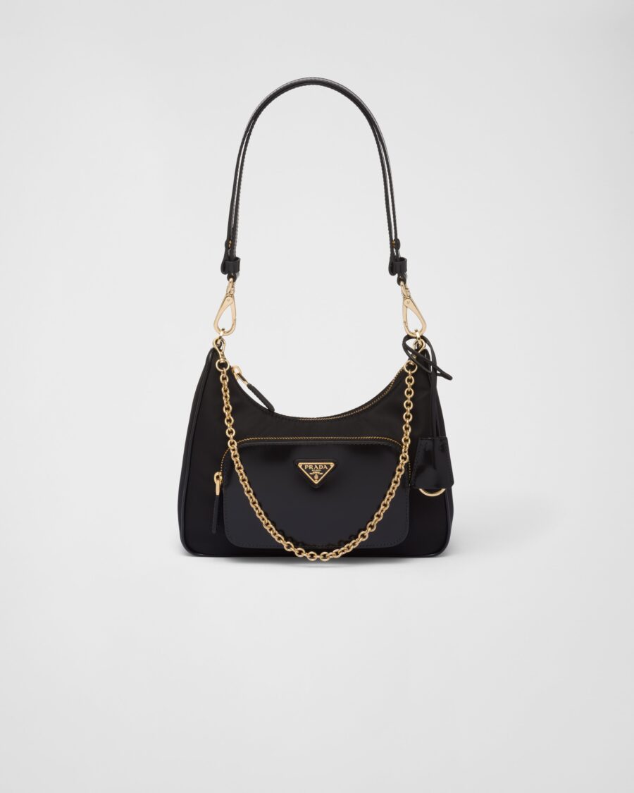 RE-NYLON AND BRUSHED LEATHER MINI BAG