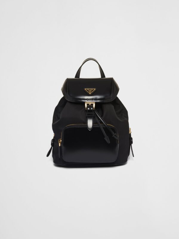 RE-NYLON AND BRUSHED LEATHER BACKPACK