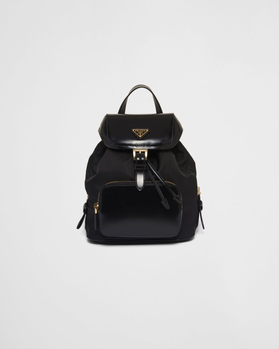 RE-NYLON AND BRUSHED LEATHER BACKPACK