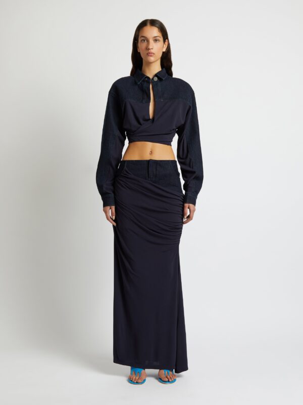 WRAPPED DENIM COLUMN SKIRT