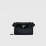 RE-NYLON AND BRUSHED LEATHER BELT BAG