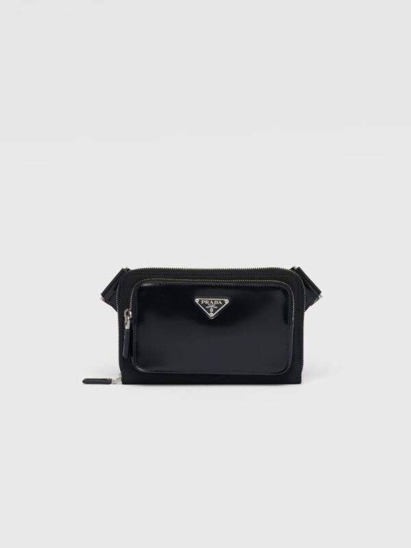 RE-NYLON AND BRUSHED LEATHER BELT BAG
