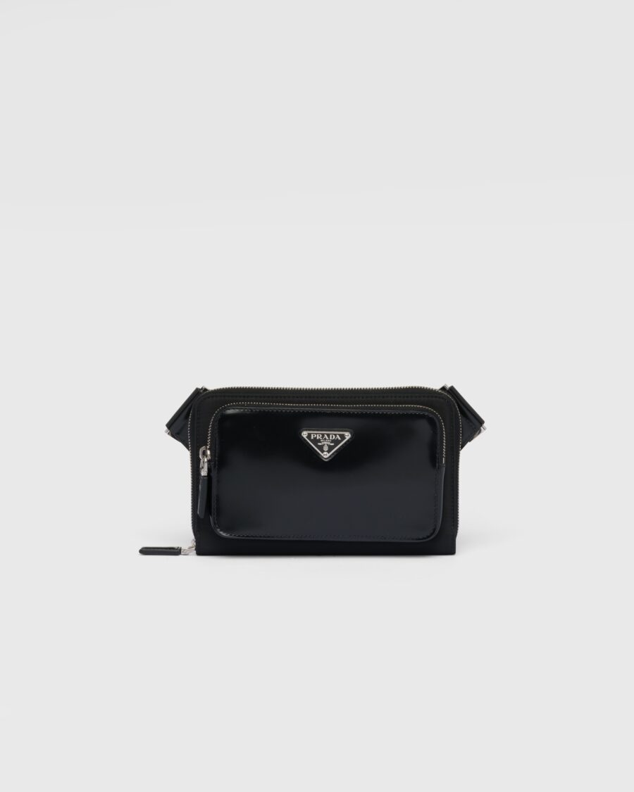 RE-NYLON AND BRUSHED LEATHER BELT BAG