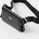 RE-NYLON AND BRUSHED LEATHER BELT BAG