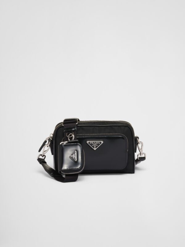 RE-NYLON AND BRUSHD LEATHER SHOULDER BAG