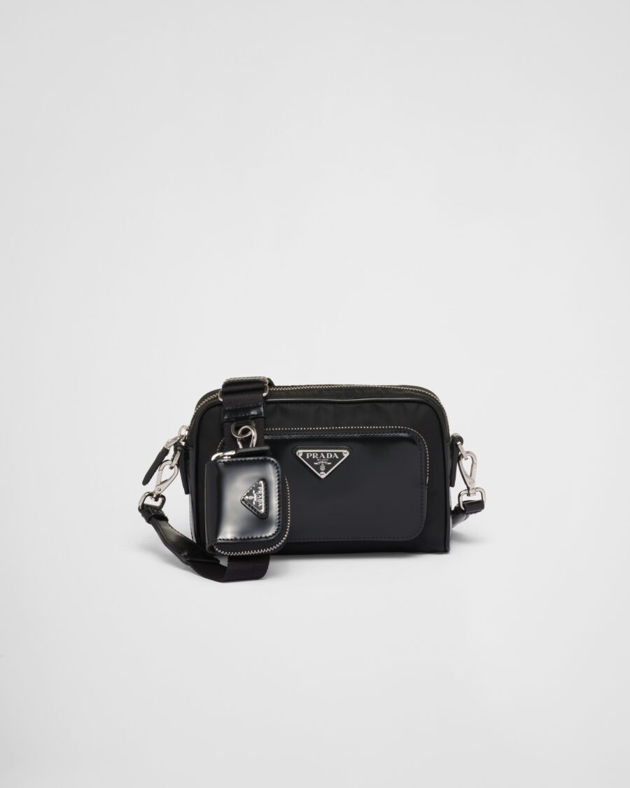 RE-NYLON AND BRUSHD LEATHER SHOULDER BAG