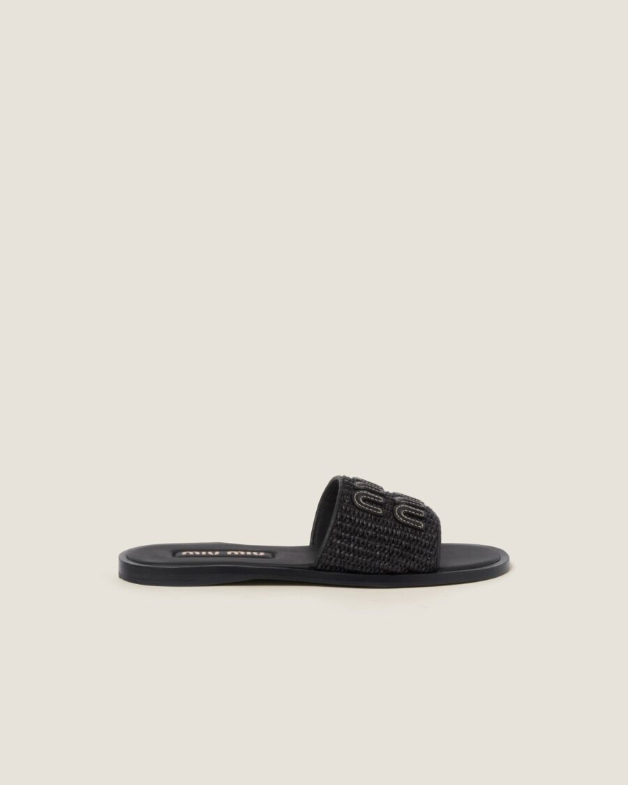 RAFFIA WOVEN SLIDES