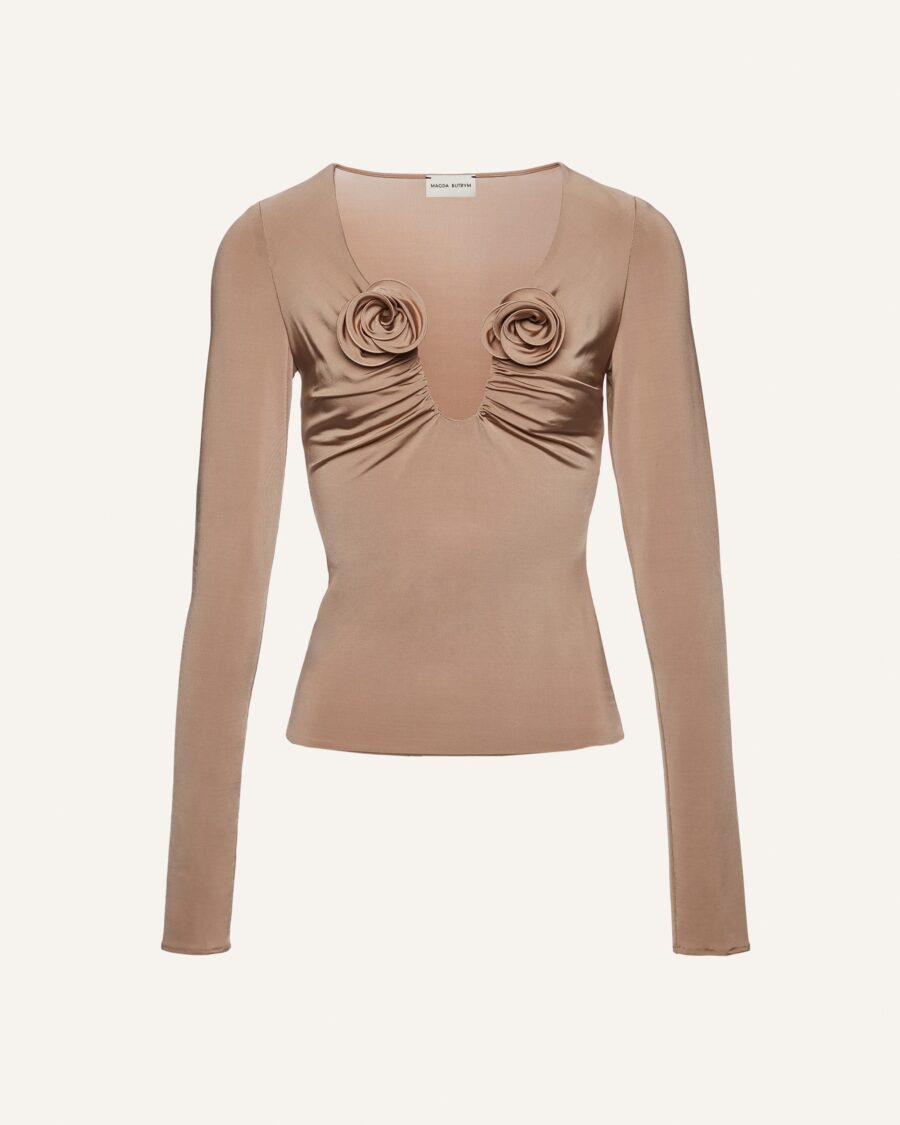 LONG SLEEVE FLOWER APPLIQUÉ TOP