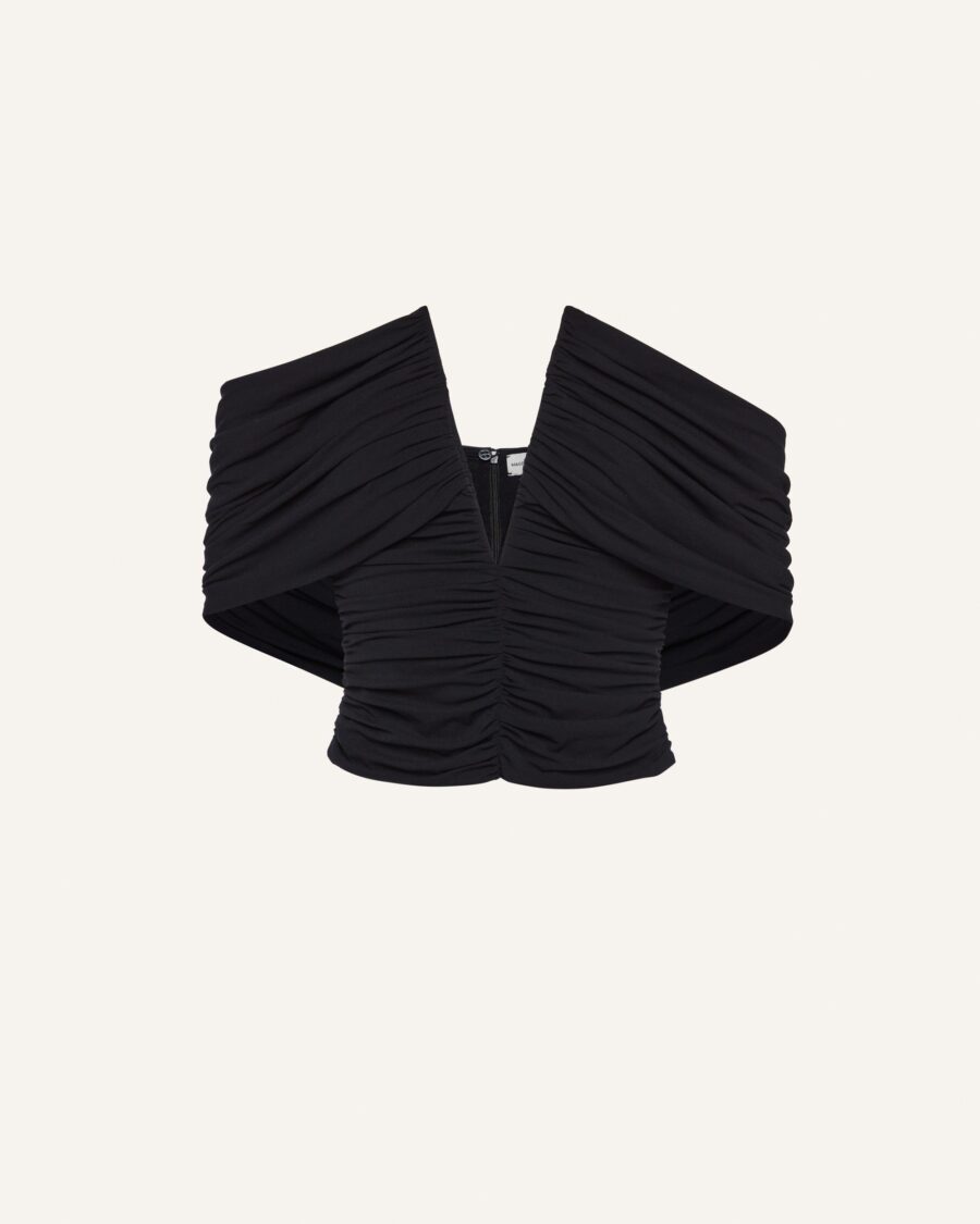 RUCHED WIRED V NECK TOP