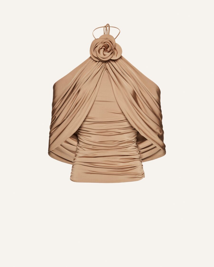 WRAPPED BLOUSE WITH FLOWER APPLIQUÉ