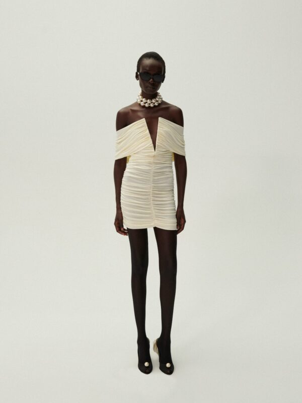 WIRED V NECK RUCHED MINI DRESS