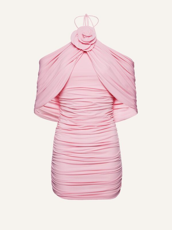 RUCHED DRESS WITH FLOWER APPLIQUÉ