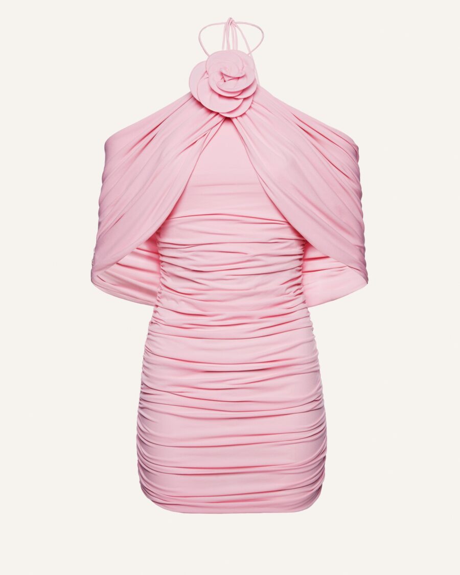 RUCHED DRESS WITH FLOWER APPLIQUÉ