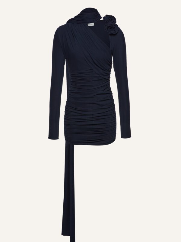 LONG SLEEVE WRAP NECK MINI DRESS
