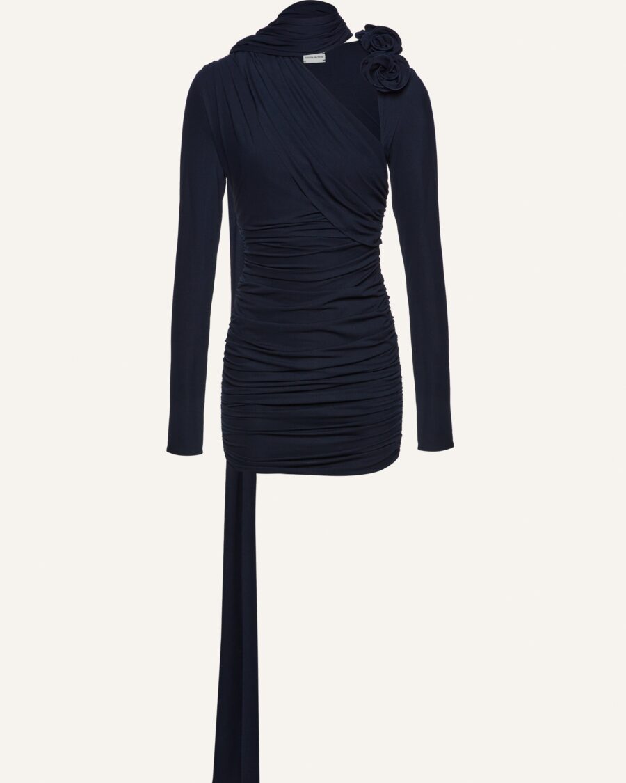 LONG SLEEVE WRAP NECK MINI DRESS