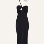 CUTOUT WIRED NECKLINE MIDI DRESS