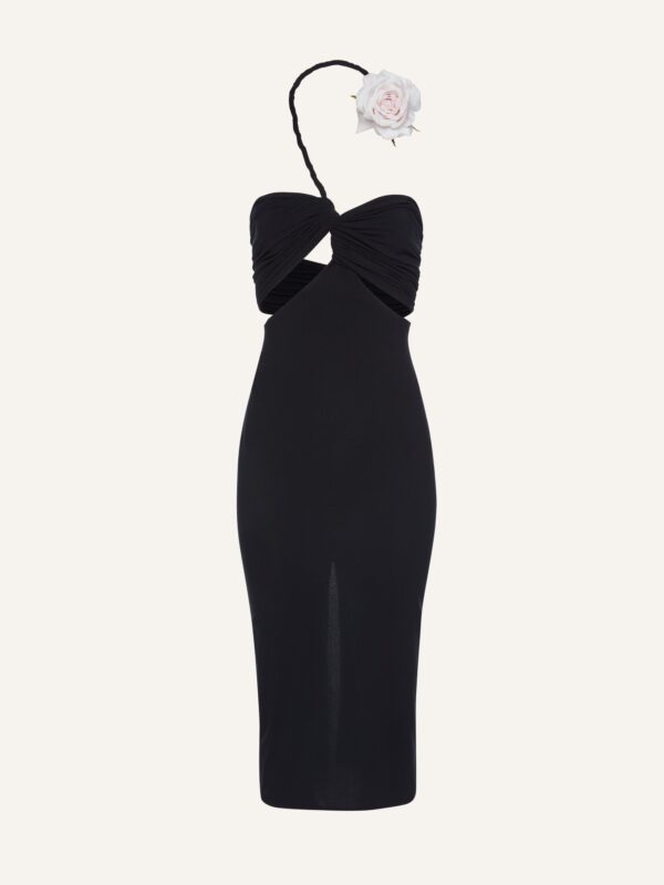 CUTOUT WIRED NECKLINE MIDI DRESS