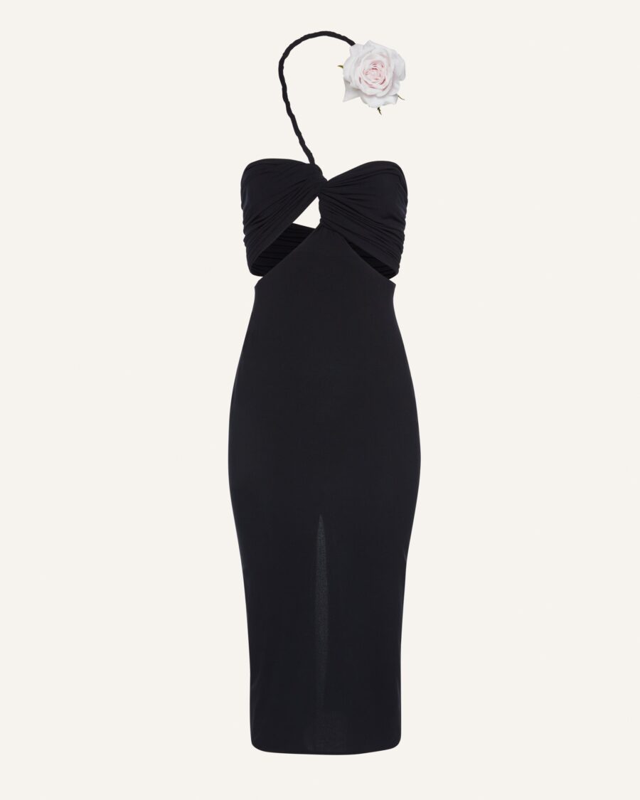 CUTOUT WIRED NECKLINE MIDI DRESS