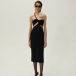 CUTOUT WIRED NECKLINE MIDI DRESS