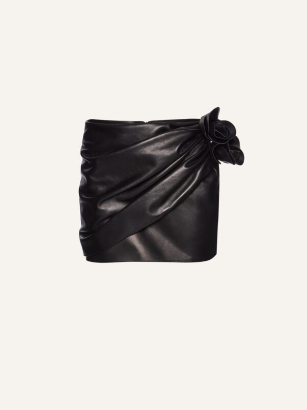 DRAPED LEATHER MINI SKIRT