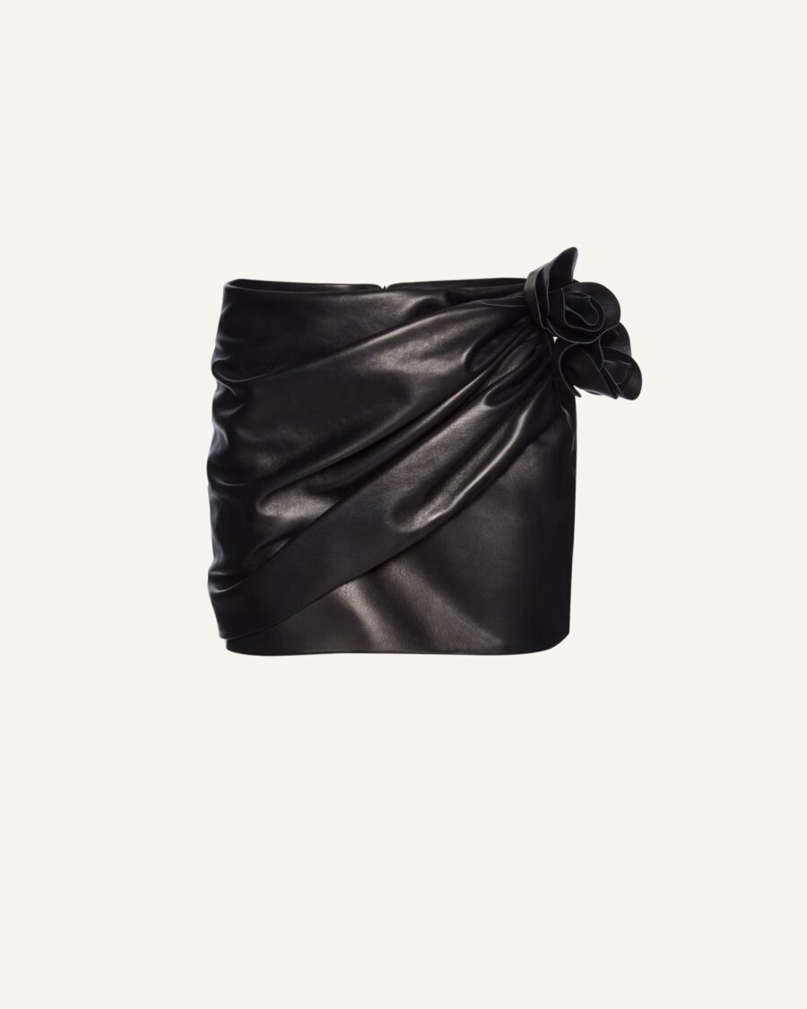 DRAPED LEATHER MINI SKIRT