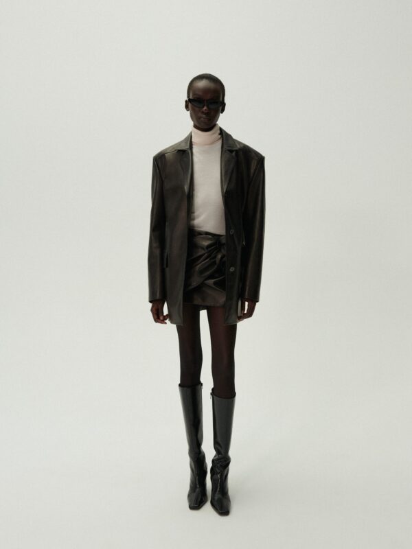 DRAPED LEATHER MINI SKIRT