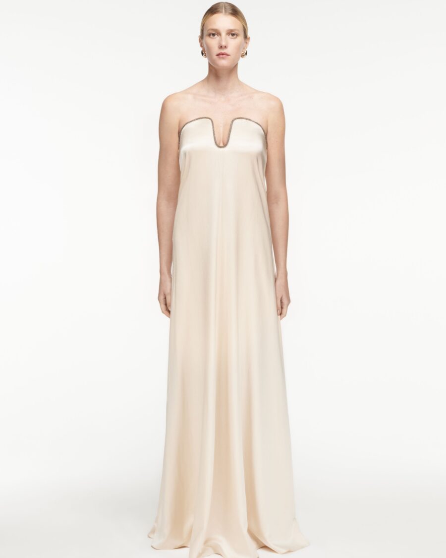STRAPLESS SILK SATIN GOWN
