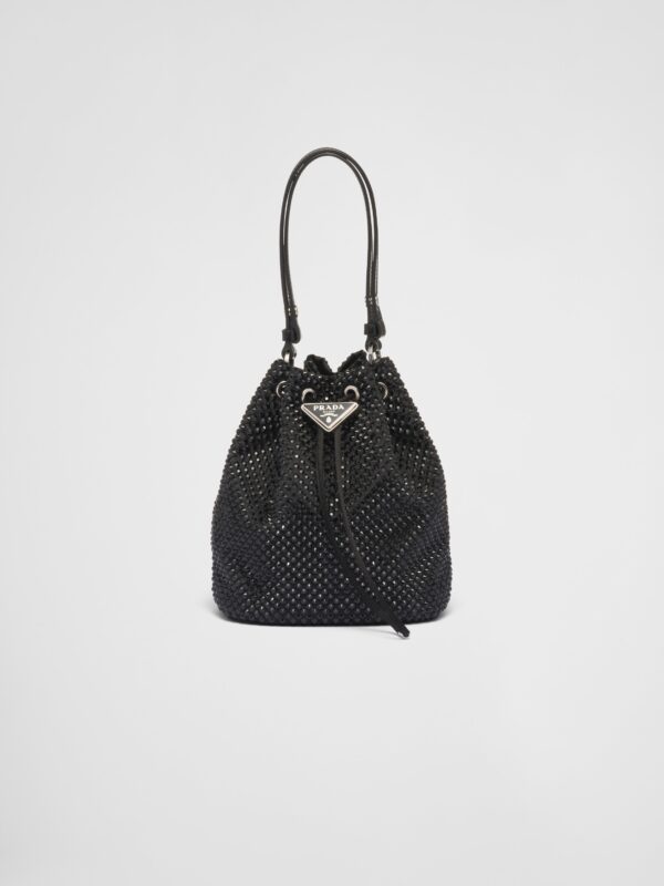 SATIN MINI BUCKET BAG WITH CRYSTALS